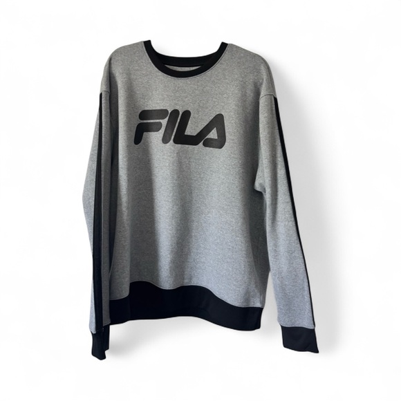 FILA Sweatshirt XL Gray Black Logo Pullover Unisex Casual Streetwear - Picture 1 of 6
